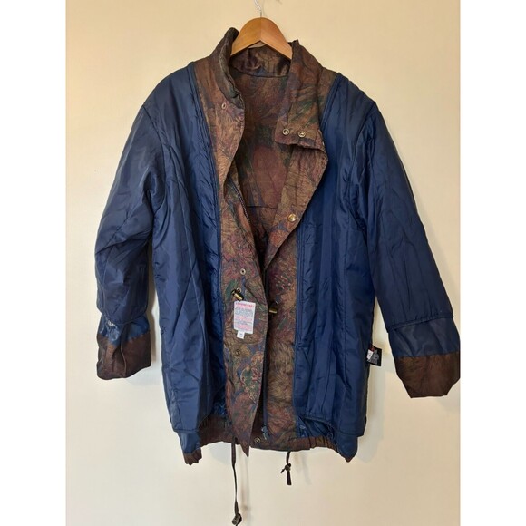 Vintage London Fog Womens Medium Parka Jacket Floral Leaves Brown Insulated 90s - Picture 5 of 16